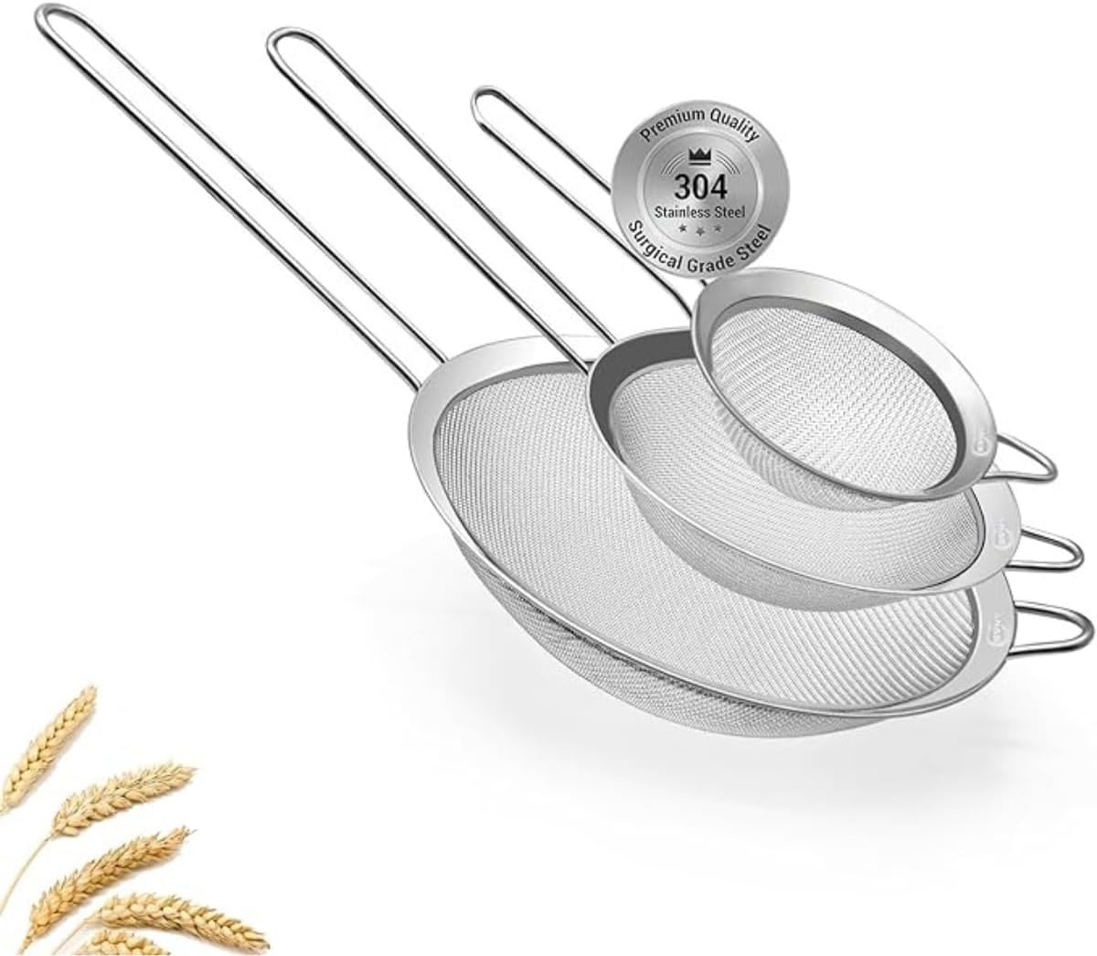 Kit Peneira de Cozinha Inox 304 Premium 3 Peças - Peneiras Finas para Farinha, Chá e Alimentos - Utensílios de Cozinha | Premium InoVibes